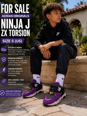 adidas Originals Kids Ninja J ZX Torsion Sneakers - Purple, Black & Yellow